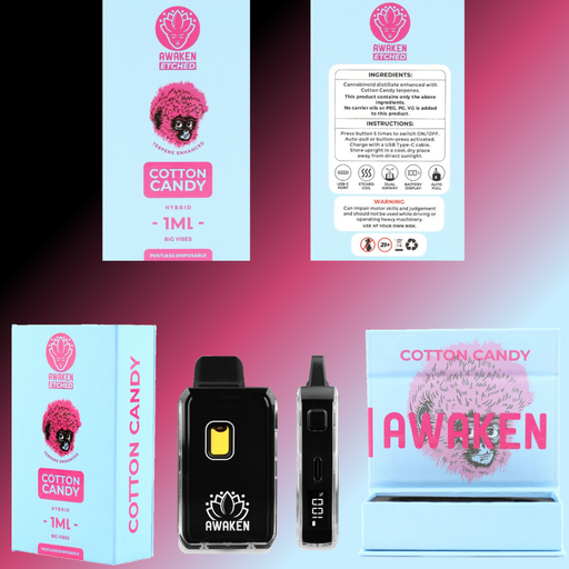 Awaken® Etched Disposable Vape 1ml - Cotton Candy (Hybrid)