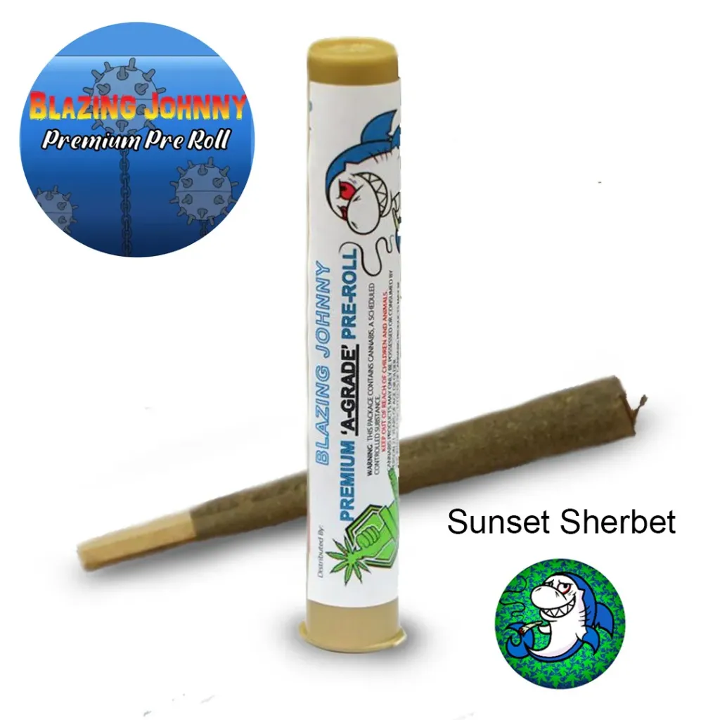 Blazing Johnny Premium Pre-Rolls - Kingsize - Greenhouse - Sunset Sherbet (Indica)