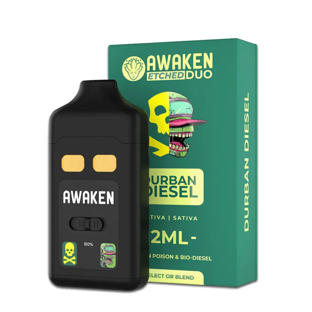 Awaken® Etched DUO Disposable Vape 2ml - Durban Diesel Duo (Sativa 1ml + Sativa 1ml)