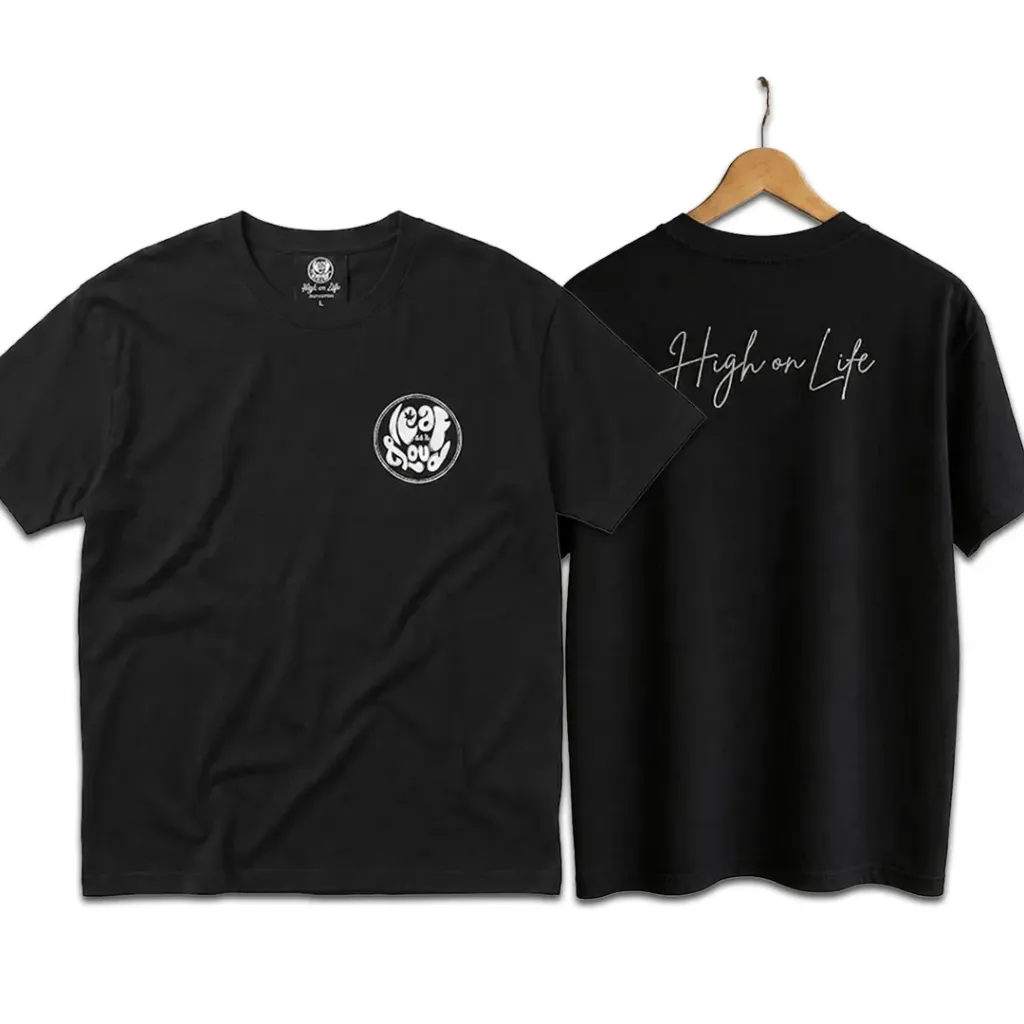 Premium Embroidered T-shirts - High on Life (Small, Black)