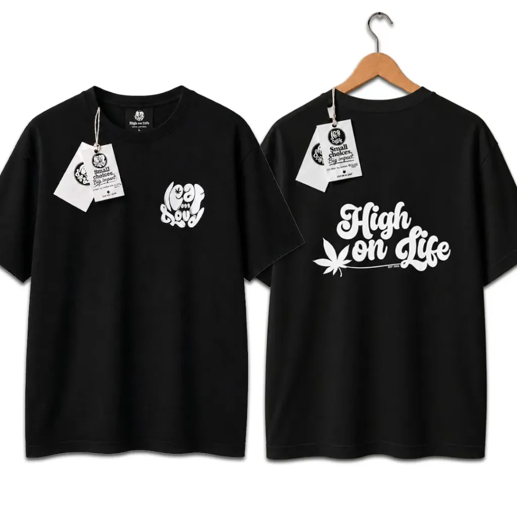 Premium Printed T-shirts - High on Life (Small, Black)