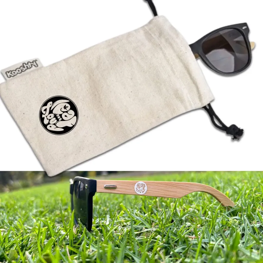 Bamboo-Framed Sunglasses in Cotton Bag