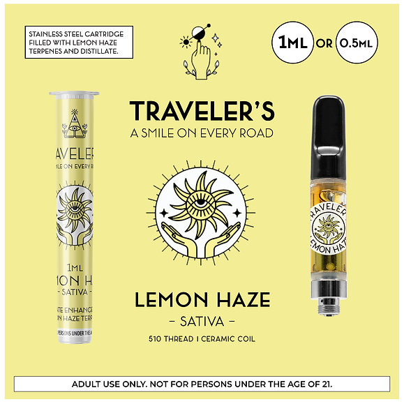 Traveler’s® Classic Vape Cartridges 1ml - Lemon Haze (Sativa)