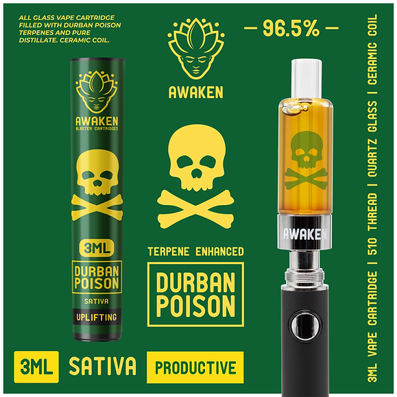 Awaken® Vape Blaster Cartridges 3ml - Durban Poison (Sativa)