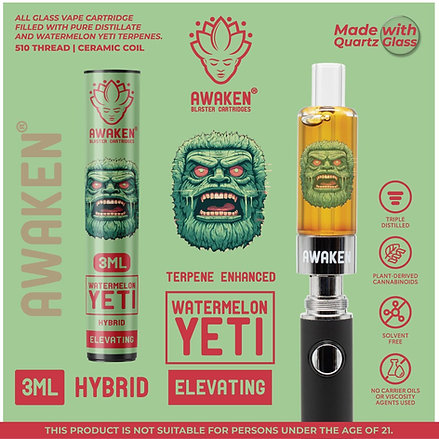 Awaken® Vape Blaster Cartridges 3ml - Watermelon Yeti (Hybrid)