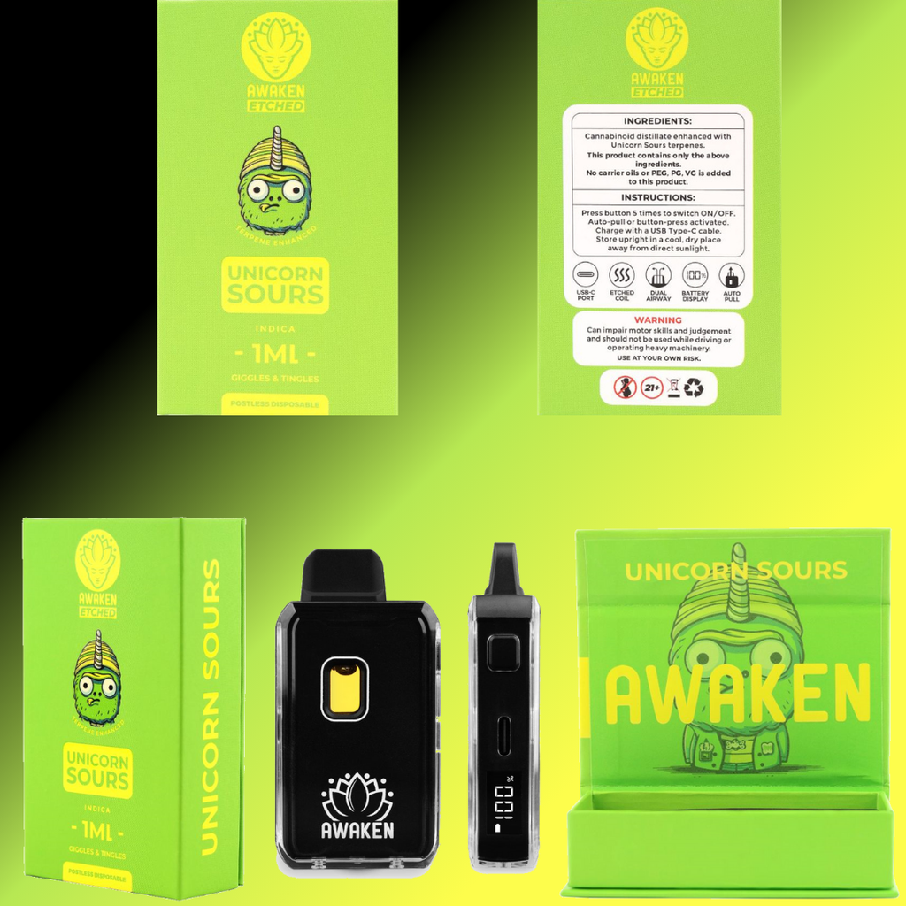 Awaken® Etched Disposable Vape 1ml - Unicorn Sours (Indica)